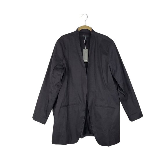 Eileen Fisher NWT Polished Ramie Stretch Long Blazer Jacket Black Open Front 18W - Picture 1 of 11
